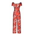 thumbnail image 6 of Usmixi Jumpsuits for Women Dressy Business Casual Empire Waist Pleated Loose Straight off Shoulder Jumpsuits Summer V-Neck Short Sleeve Floral Print Long Formal Rompers Red l, 6 of 6