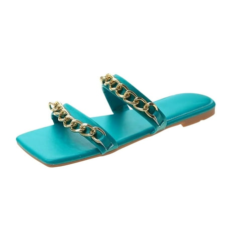 

TAIAOJING Women Slippers Spring Summer Slippers Metal Chain Flat Heel Flat Casual Beach Fashion Shoes Zapatos