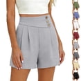 thumbnail image 2 of Womens Dress Shorts Casual 2026 Summer Elastic High Waist Button Shorts Pleated Beach Vacation Clothes (Light Gray,M）, 2 of 6