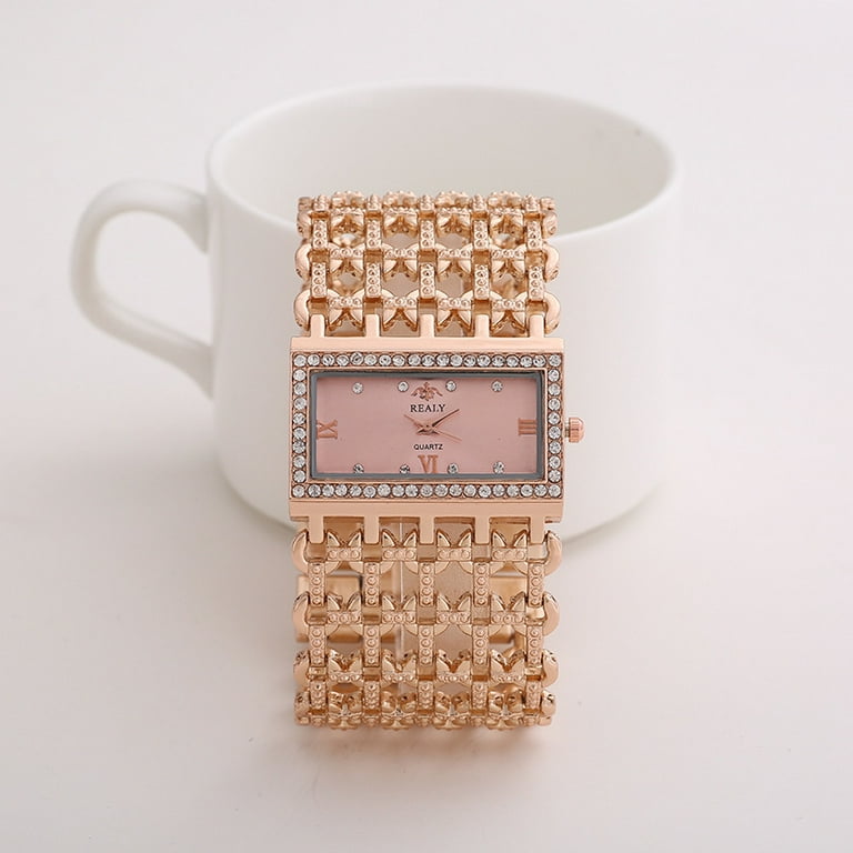 REALY Women s Quartz Diamond Case Alloy Bracelet Square Watch with