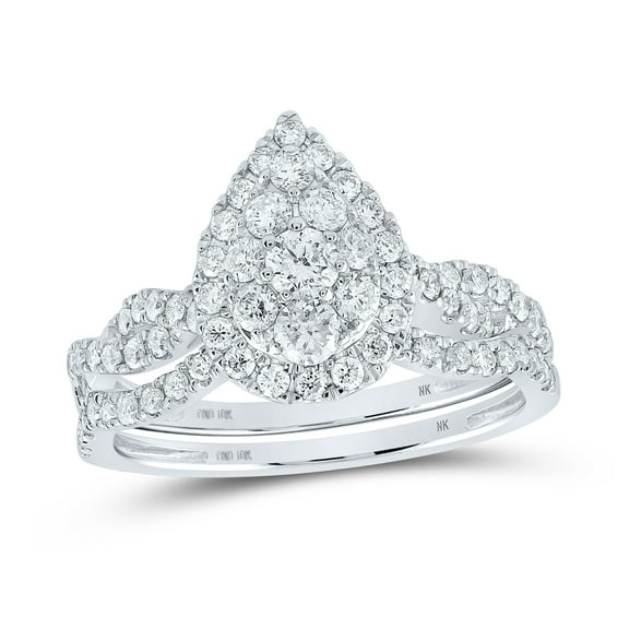 10K White Gold Round Dia. Teardrop Bridal Wedding Band Set 1ctw, Women's Sz: 5-10