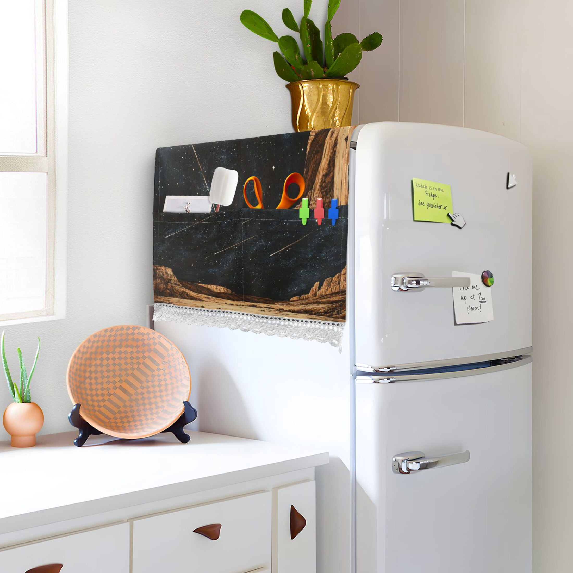 MeteorWasher and Dryer Covers Dust-Proof and Oil Resistant Fridge Cover with 4 Storage Pockets Washing Machine Top Cover for Laundry Kitchen Home 51.2 x 22 In