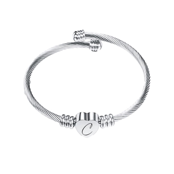Pulsera de alambre de acero inoxidable con 26 letras para mujer, regalo para mujer, pulsera con forma de corazón, collar