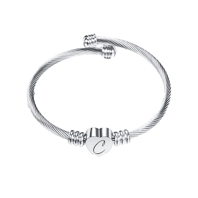 Fiudx Pulsera Alambre Acero Inoxidable 26 Letras con Forma de Corazón