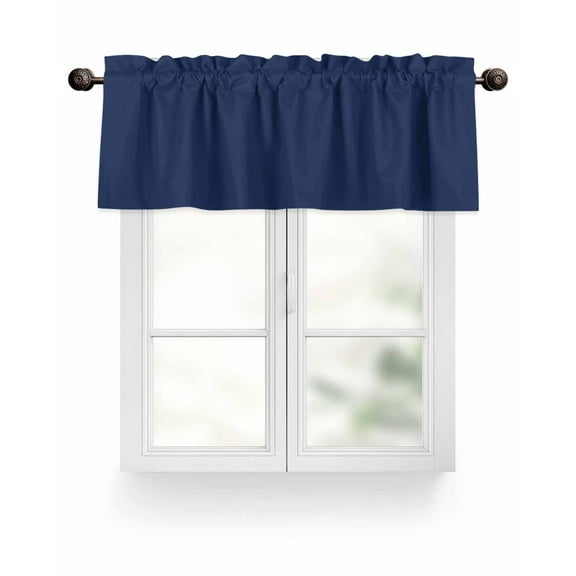 Navy Blue Valances for Windows Solid Color Valance Rod Pocket Light Filtering Short Window Treatments Curtains for Kitchen Bathroom Living Room Bedroom, 1 Panel, 42 x 12 Inch