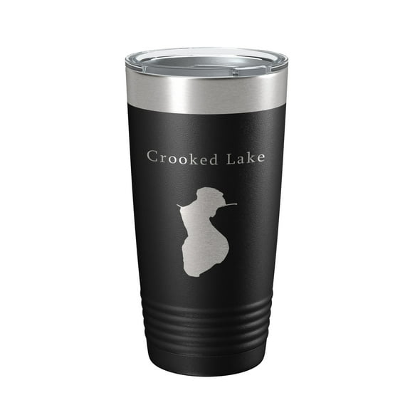 Crooked Lake Map Tumbler Travel Mug Insulated Laser Engraved Coffee Cup Illinois 20 oz Black