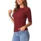 thumbnail image 4 of Camiseta de cuello redondo INSPIRE CHIC para mujer, blusa básica casual de manga media fruncida, XS, rojo oscuro, 4 of 6