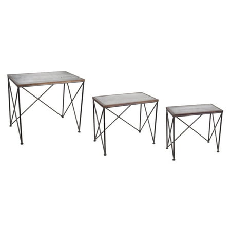 UPC 746427703147 product image for Set Of 3 Wood Black and Brown Metal Decorative Rectangle Accent Tables | upcitemdb.com