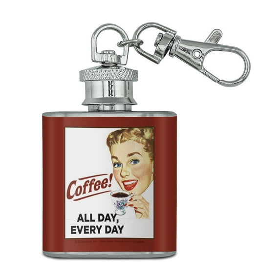 Coffee All Day Every Day Funny Humor Stainless Steel 1oz Mini Flask Key Chain