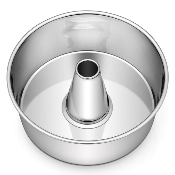 HLONK 10 inch Angel Food Cake Pan Stainless Steel Deep Cake Pan with Tube Large Kitchen Metal Pans for Baking Chiffon Cake Mold - Silver