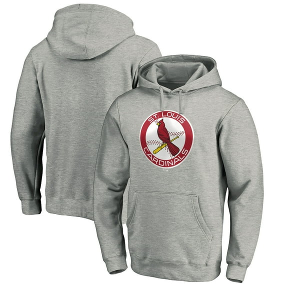 Men's Heather Gray St. Louis Cardinals Cooperstown Collection Huntington Logo Fitted Pullover Hoodie