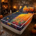 thumbnail image 3 of Erosebridal Spooky Witch Silhouette Zipper Twin Comforter Sets with Fitted Sheet and 2 Pillowcases, Boho Wildflower Field Zipper Bedding Set for Boys Girls, Orange Green Black, Polka Dots Reversible, 3 of 7