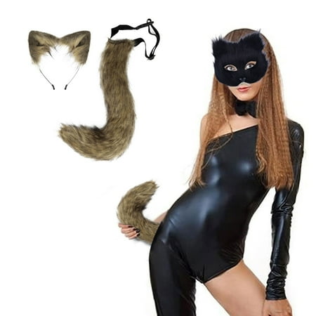

GARENAS Birthday Party Decorations 3D Cute Animal Tail Pendant Women Holder Pompoms Tail Fashionable Hairy Tail 50cm Plush Tail with Plush Ear Headband