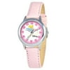 Tinker Bell Girls'Stainless Steel Time Teacher Watch, Pink Leather Strap