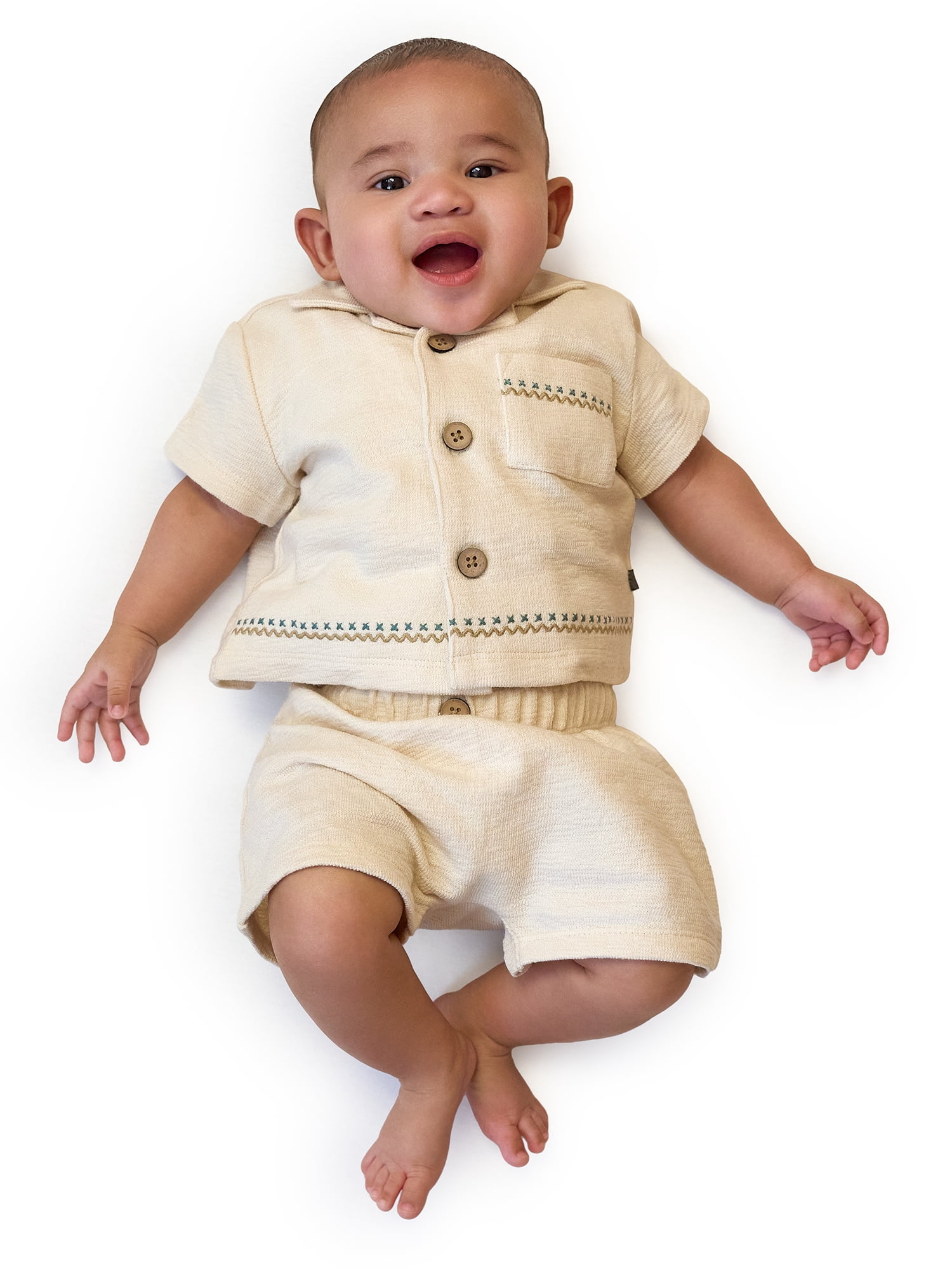 Modern Moments by Gerber Baby Boy Button Down Shirt and Short Outfit Set, 2-Piece, 0/3 Months - 24 Months