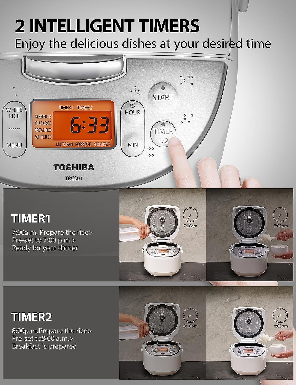 Toshiba TRCS01 Cooker 6 Cups Uncooked (3L) with Fuzzy Logic and One-Touch  Cooking, Brown Rice, White Rice and Porridge 