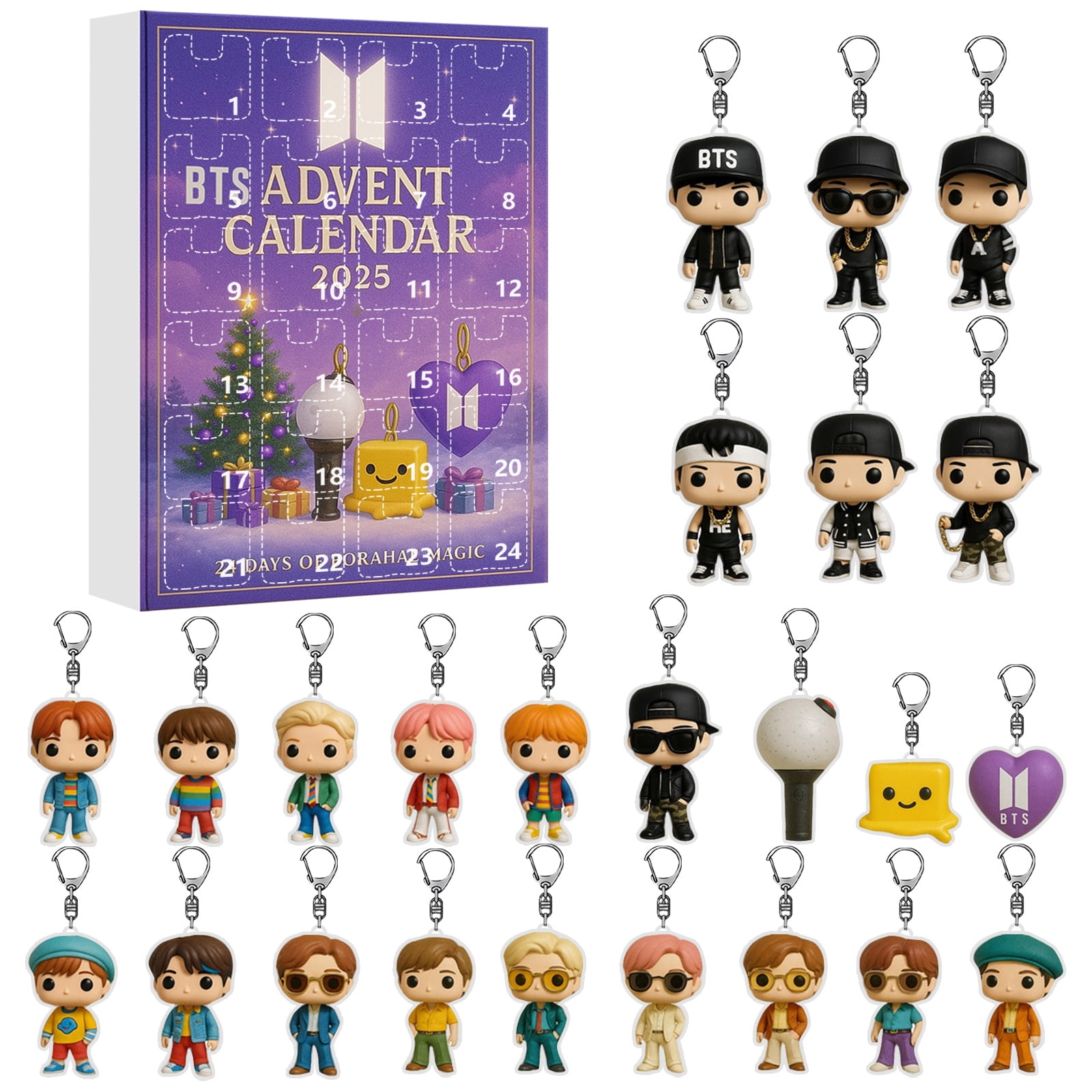 BTS Christmas Advent Calendar Blind Box, 24Pcs 2D Acrylic Flat BTS