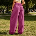 thumbnail image 6 of Puntoco Women's Corduroy Pants Casual High Waisted Baggy Wide Leg Elastic Waist Loose Trousers with Pockets Hot Pink, 6 of 8