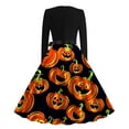 thumbnail image 3 of Drses Halloween Dresses Womens Long Sleeve Cocktail Swing Dress Pumpkin Witch Printed Cosplay Party Costume Swing Dress, 3 of 3