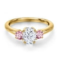 thumbnail image 3 of Gem Stone King 18K Yellow Gold Plated Silver White Moissanite and Pink Lab Grown Diamond Engagement Ring for Women | 1.26 Cttw | Oval 7X5MM | Gemstone Birthstone | Size 6, 3 of 7
