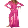 thumbnail image 3 of Femmes See-Through Haut Fendue Longue Robe Manches Longues V Cou Maillot de Bain Cover Ups Plage Robe Maxi, 3 of 6