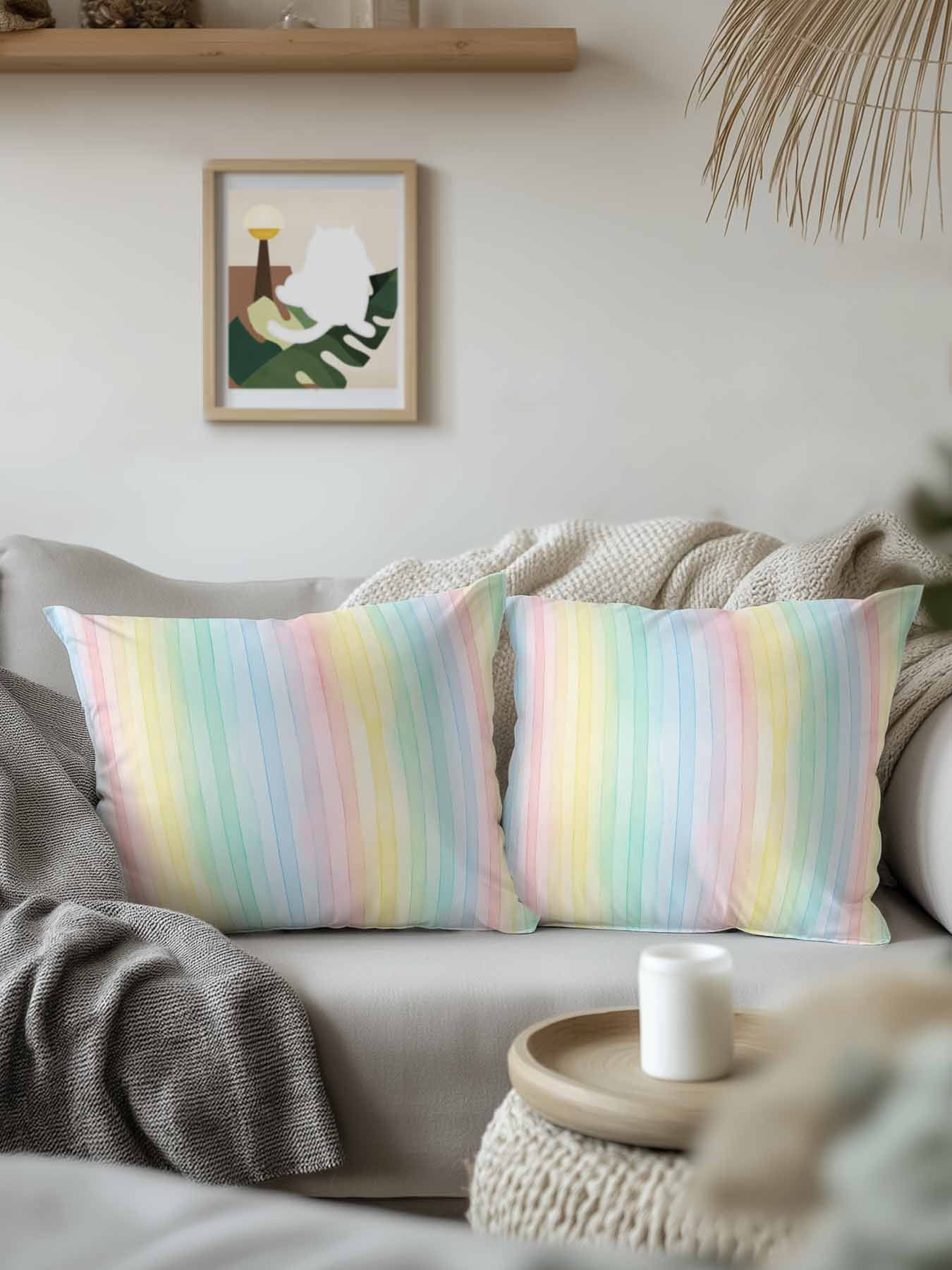 1 Pack Outdoor Throw Pillow, Colorful Striped Waterproof Pillow with Insert Included, Farmhouse Vertical Striped Watercolor Decorative Accent Cushion Sofa Pillows for Patio Porch, 16 x 16 In