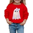 thumbnail image 4 of Tisuna Girl'S Halloween Sweatshirts Ghost Print Long Sleeve Crewneck Sweatshirt Kids Comfort Fit Theme Party Daily Tees Shirts Size 7-8 Years Red, 4 of 4