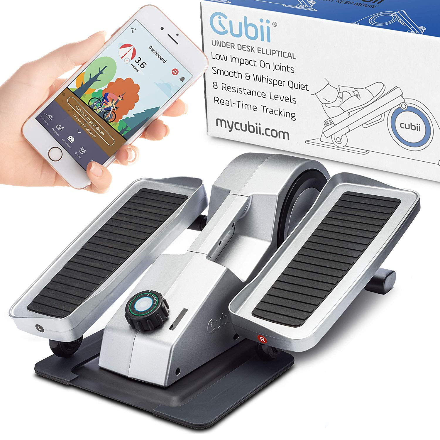 - Seated Under-Desk Elliptical Adjustable Resistance Whisper-Quiet Get Fit While You Sit Easy to Assemble Cubii Jr Built-in Display Monitor 
