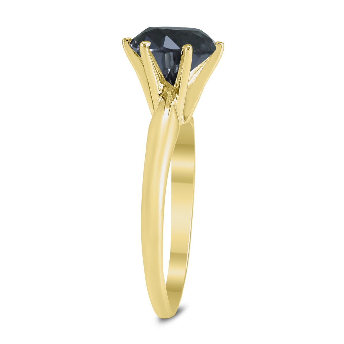 1 1/2 Carat Round Black Diamond Solitaire Ring in 14K Yellow Gold