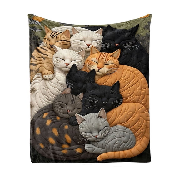 Mgaxud Cute Multi-Color Sleeping Cats Flannel Fleece Throw Blanket Soft Warm Cozy for Home Bed Sofa Couch All Season Use