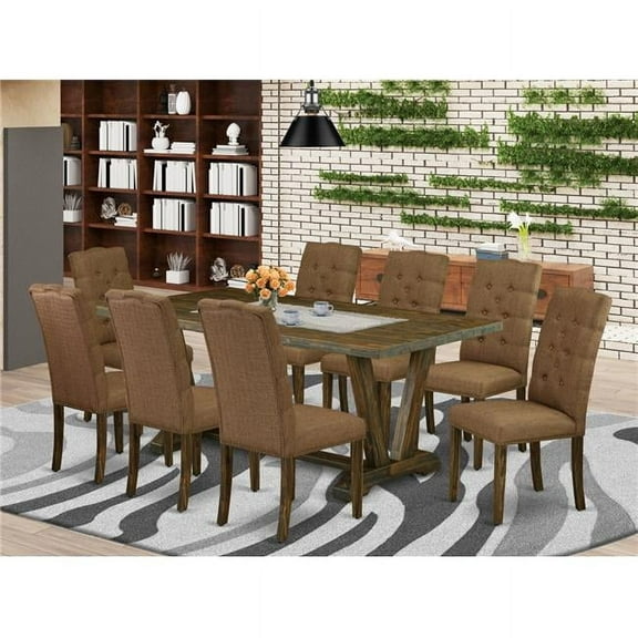 9 Piece V-Style Dinette Set - Brown Smoke