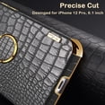 thumbnail image 3 of Designed for iPhone 12 Pro Ring Holder Case Luxury Crocodile Cover Gold Edge 360 Degree Rotation Stand for Women Girls Slim Leather Snake Lizard Skin Protective Cover case, 6.1 Inch, Red, 3 of 7