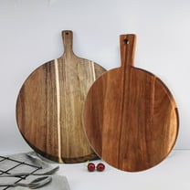 16" Round Wooden Chopping Board | Pizza & Serving Board for Meat, Cheese, Charcuterie | Handcrafted Solid Wood with Handle & Hanging Hole