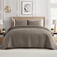 thumbnail image 1 of Bourina Ultrasonic Quilt Set 3-Piece Bedding Set Pre-Washed Microfiber Ultra Soft Lightweight Leaf Bedspread Coverlet Set for All Season, King,Taupe, 1 of 7