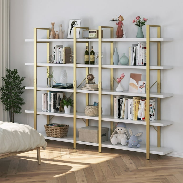 Dextrus 6 Tier Gold Bookshelf, 71 Tall Modern Free Standing Bookshelf with 12 Shelf Bookcase, Faux Marble Open Display Storage Book Shelves for Living