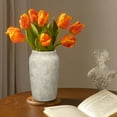 thumbnail image 3 of 9'' Terracotta Ceramic Vases Rustic Vintage Shabby Textured White Vases 4.33'' Wide Mouth Farmhouse Home Décor, 3 of 6