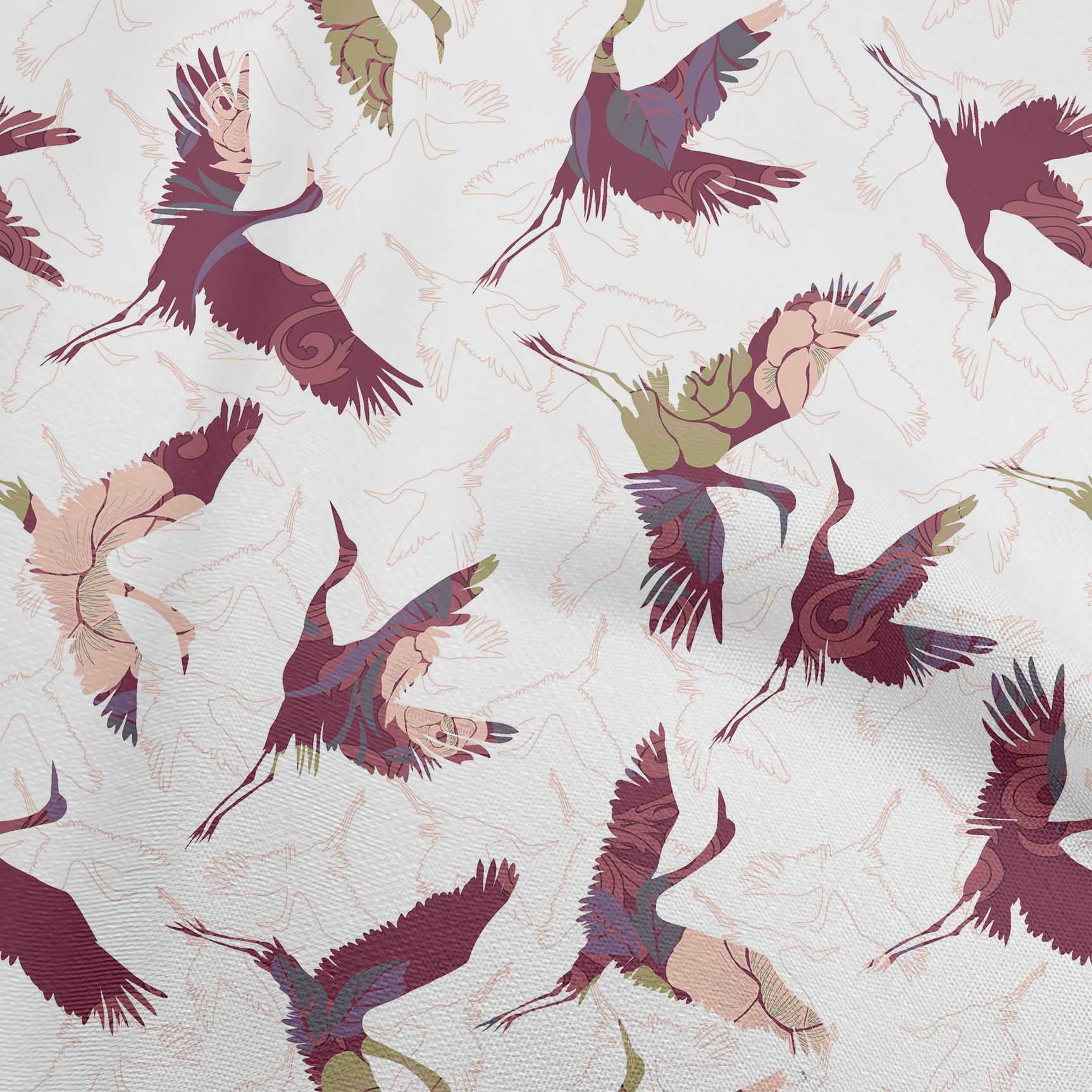 oneOone Cotton Poplin Dark Magenta Fabric Asian Japanese Bird Sewing ...