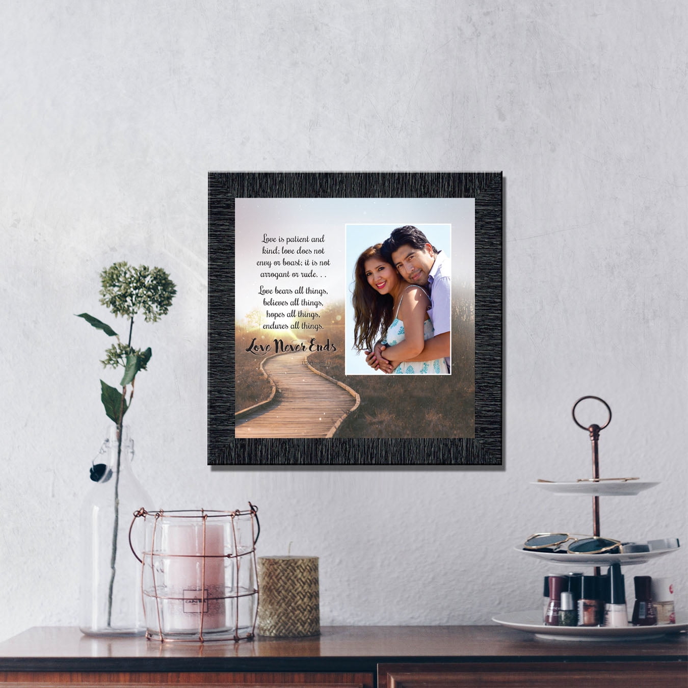 Love Wall Decor for Couples, Christian Wall Decor for Wedding Gifts, Love Never Fails Wall Decor, 1 Corinthians 13 Wall Art, Love is Patient Love is Kind Wall Art, Love Quotes Framed Wall, 6360CH