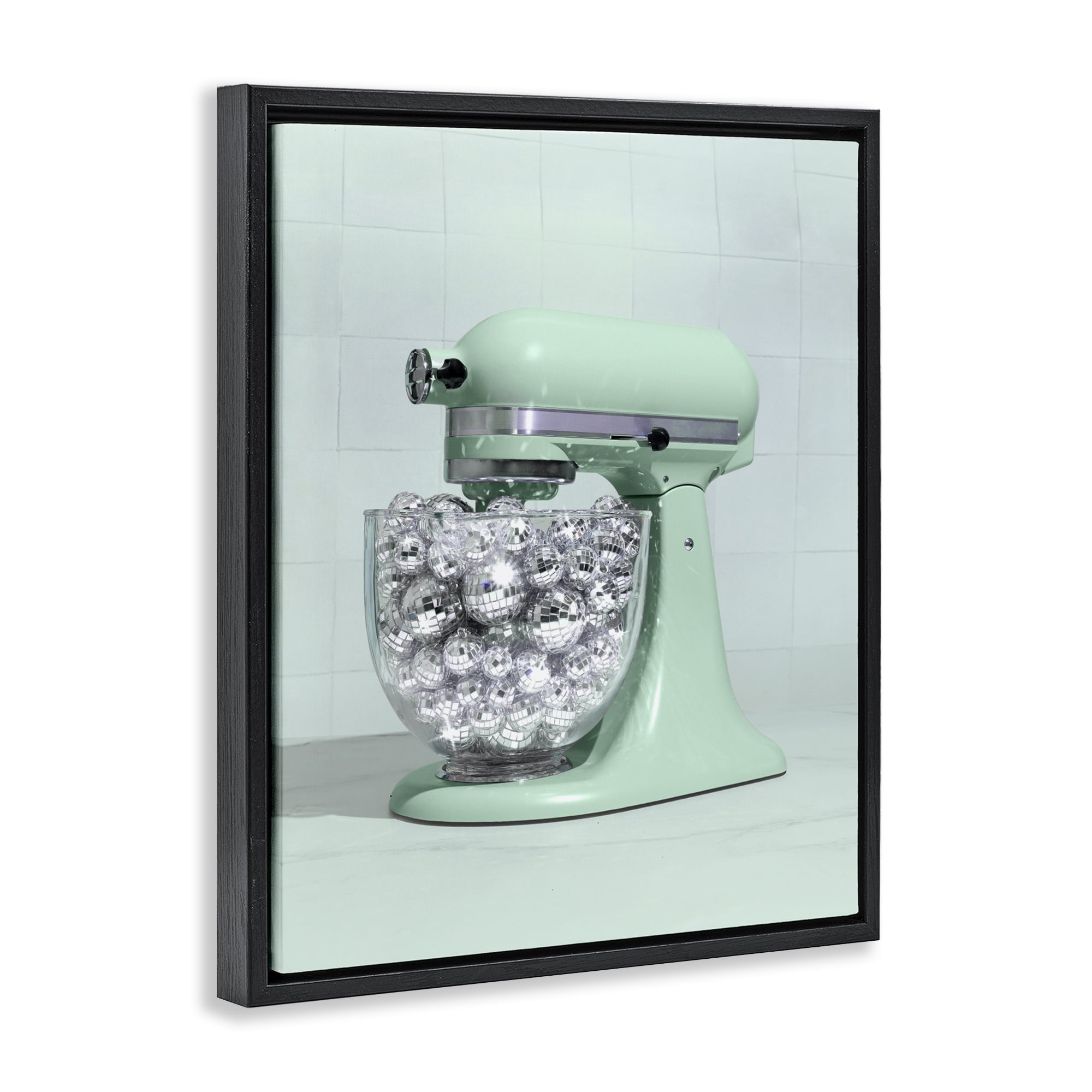 Stupell Industries Disco Kitchen Mixer over Green Black Framed Floater Canvas Wall Art, design by LISH Creative