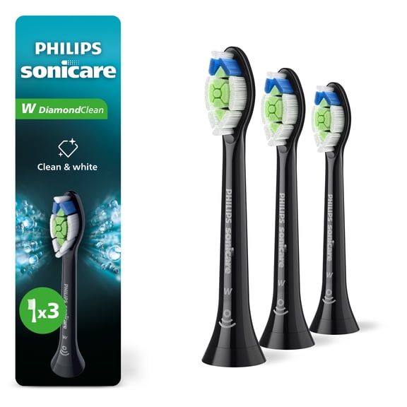 Philips Sonicare W Diamondclean - Genuine Replacement Electric Toothbrush Heads, Black, 3 Pack, HX6063/95