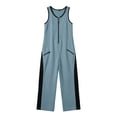 thumbnail image 5 of Wide Leg Jumpsuits For Women Zippered Round Neck Sleeveless Casual Jumpsuit Loose Trendy Wide Leg Baggy Overalls Summer Outfits with Pockets, 5 of 6