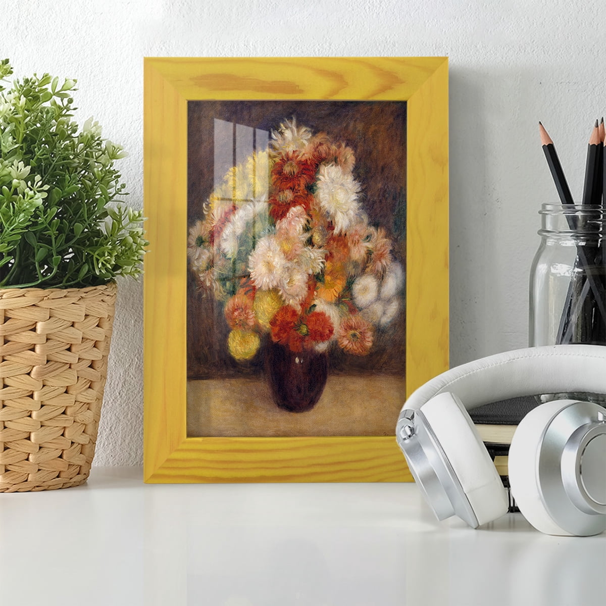 Bouquet of Chrysanthemums -Framed Print w/glass-Sunflower Yellow