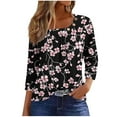 thumbnail image 2 of Today kttectoa Loose Pleated Ornamental Button Tunic Tops Tops for Women Trendy Floral Graphic T Shirts Square Neck 3/4 Sleeve Blouse Tops for Women Trendy Costume, 2 of 5