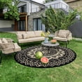 thumbnail image 6 of Round Outdoor Rugs 6ft Waterproof Patio Plastic Straw Rug Reversible Camping Carpet Lightweight Indoor Area Rug for Picnic RV Camping Balcony Graden Beach Boho Porch Decor,Black coffee, 6 of 9