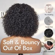 10in Water Wave Minimalist Lace Glueless Short Curly Wig with Bangs