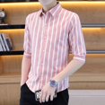 thumbnail image 5 of Camisas y blusas para hombre, de manga corta, de negocios, a rayas, para hombre, originales, de seda fresca con mangas, de alta calidad, nuevas en S Clothing, 5 of 5
