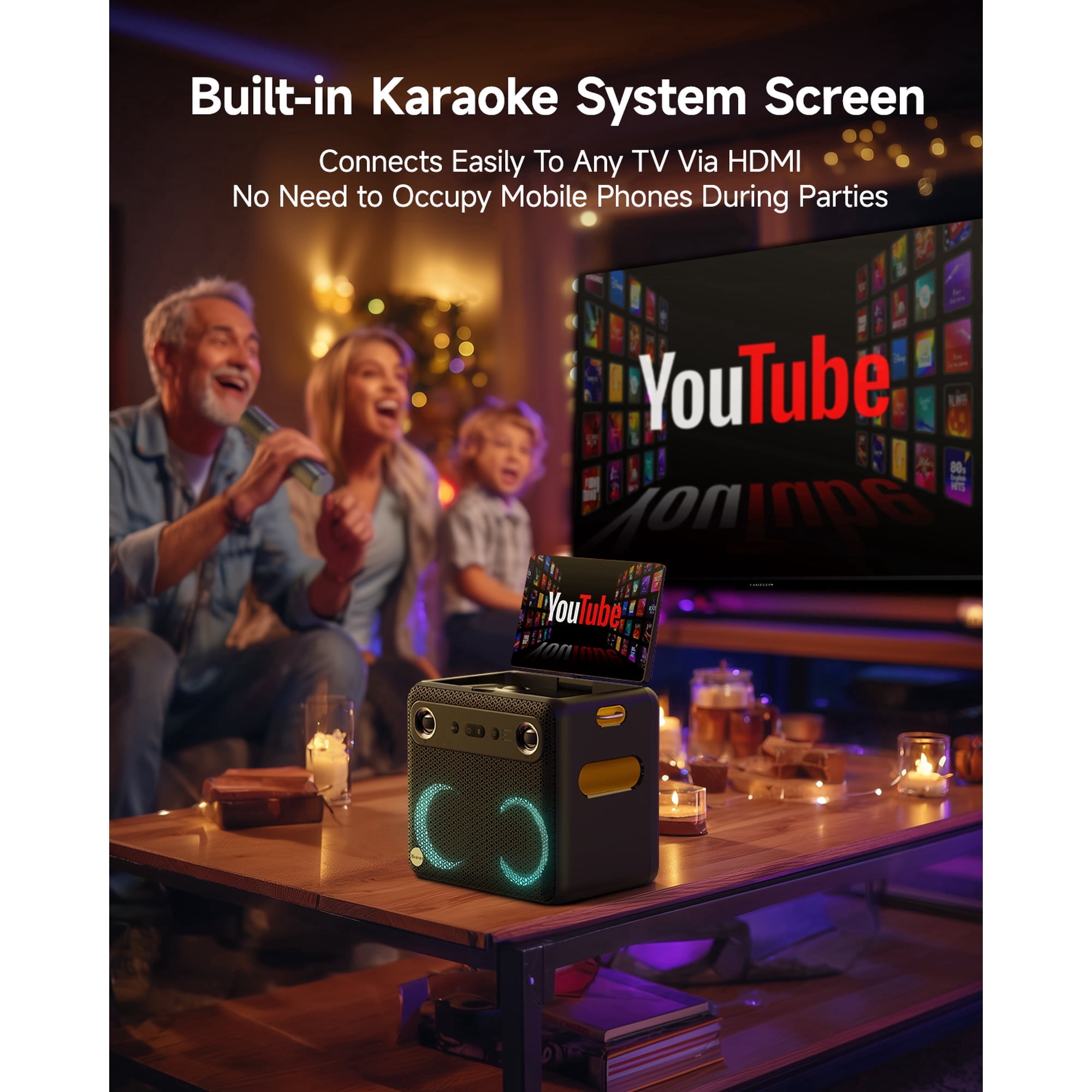Ikarao Smart Karaoke Machine for Adults with Screen Lyrics Display, 2 Wireless Mics, Portable Bluetooth Speaker for Music Party