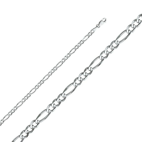 Dimaya Fine Jewelry Genuine 14k White Gold 4mm Concave 3 1 Figaro Chain Necklace for Men and Women - Available in 20" 22" 24"
