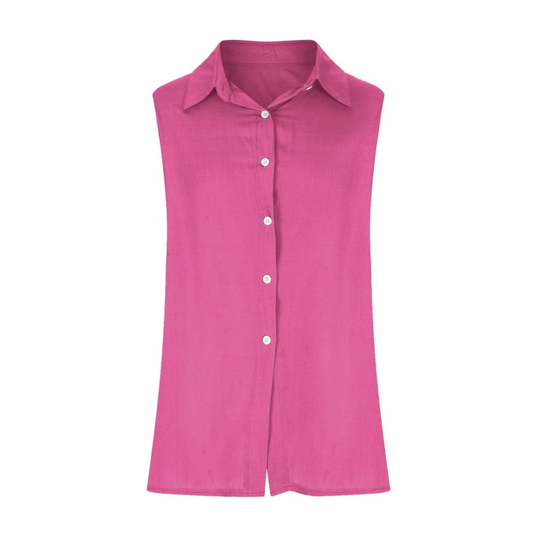 Dazajoo Sleeveless Button Down Shirts for Women Linen Cotton Lapel