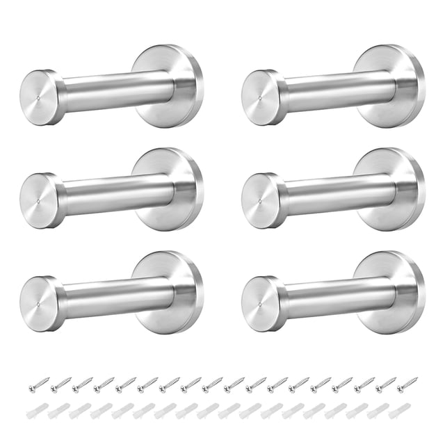 6Pcs, gancho montado en la pared de 1.85" gancho para ropa, colgador de toallas individual de acero inoxidable